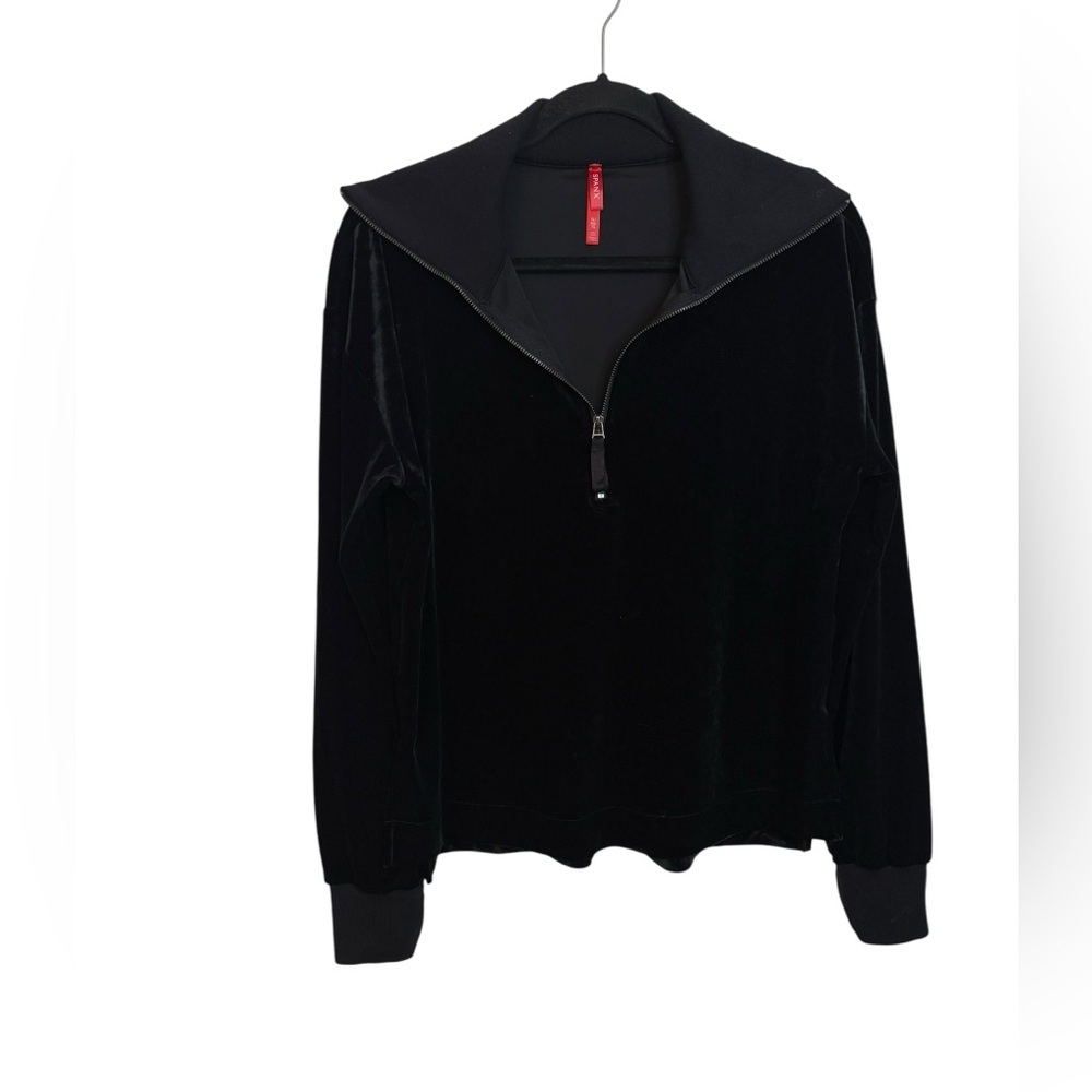 Spanx Black Velour Quarter Zip Pullover